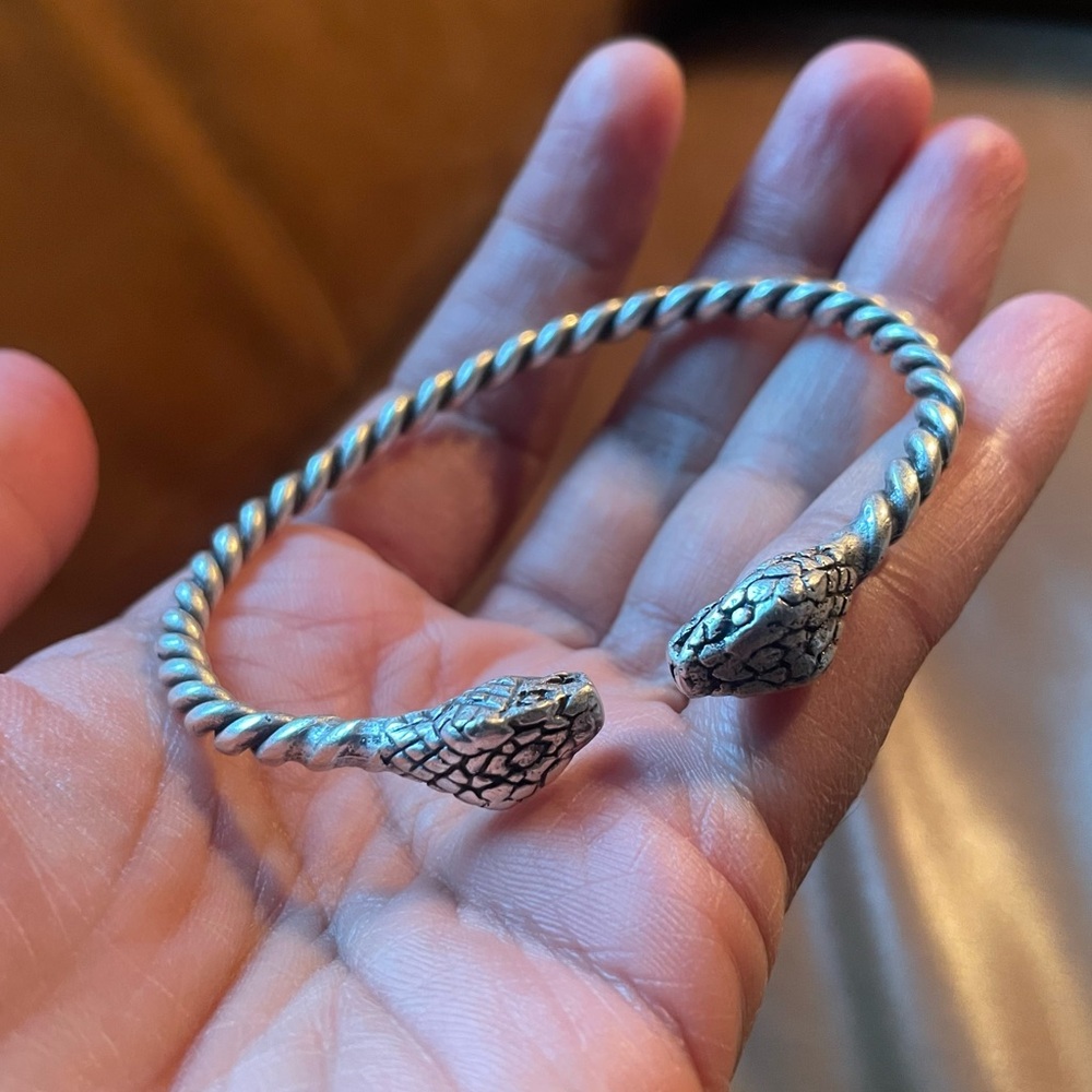 Snake braided rope two headed snake cuff bangle bracelet boho silver animal - Picture 4 of 7